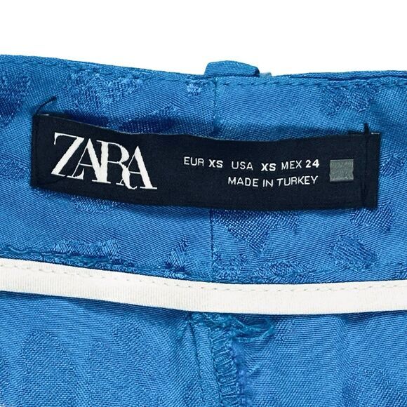 Zara Pants Womens Size XS Blue Jacquard Textured High Waisted Straight Leg Party - Picture 16 of 16